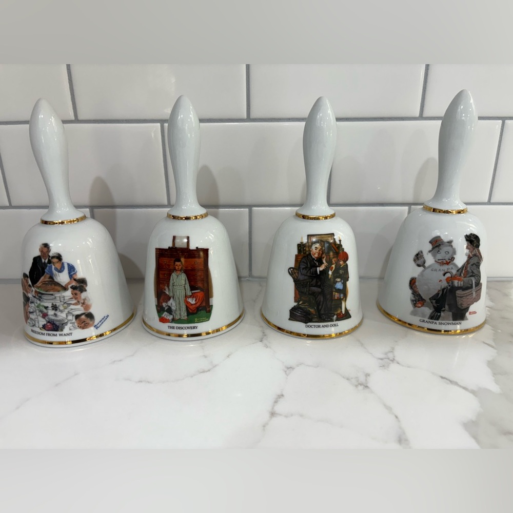 Norman Rockwell Collector Bells Set‎ Danbury Mint Vintage 1970s Decor Set of 4
